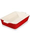 MALACASA Series Bake, 3000ML Ceramic Baking Dish Casserole Dish for Oven, Large Rectangular Bakeware,Porcelain Lasagna Pans with Handles Red