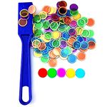 Dacefloy Magnetic Wands and Bingo Chips Set Magnet Wand for Kids 100 Multicolour Metal Ringed Discs School Science STEM Kit Learning Accessories Family Game Ninght Tokens (Blue Wand), (456BMB)