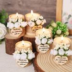 24 pcs Handmade White Rose Wood Tealight Candle Holder,Bridal Shower Tealight Holder Thank You Gifts, Wedding Favors for Guests, Wooden Cylinder Candle Holders for Table Centerpiece