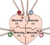 ZNTU Weirdo 1 Weirdo 2 Weirdo 3 Necklace Heart Bff Necklace for 3 Best Friend Necklaces Sister Friendship Jewelry, Stainless Steel, Gold, Rhinestone