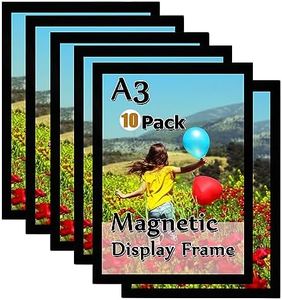 A3 Magnetic Sign Holder, Gocoffun 10 Pack Self Adhesive Magnetic Display Frame, Magnetic Photo Frame for Home, School, Store, Notice,Pictrue Display Frame (Black)