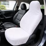 Car Seat Towel Cover, Terry Cotton White Front Seat Cover with Breathable and Sweat Absorbent Fabric, Stretchable Elastic Fit, Washable, Universal Fit, for Driver Seat, 1 Piece