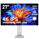 Gawfolk 27-inch IPS 4K UHD computer monitor, ultra-clear (3840×2160p) PC screen, 100% sRGB, 100% DCI-P3, Type-C, Display Port, HDMI, built-in speakers, supports height adjustment and rotation- black