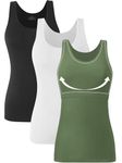 Knuffnee Cotton Tank Top for Women Undershirts Tank with Shelf Bra Cami Tanks Shirt Black/White/Army Green S