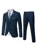 MrSure Men’s 3 Piece Suit Blazer, Slim Fit Tux with One Button, Jacket Vest Pants & Tie Set for Party, Wedding and Business Deep Blue
