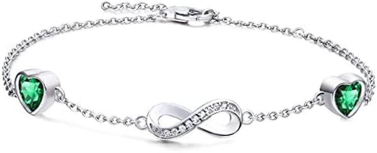 Qings Infinity Birthstone Bracelet 925 Sterling Silver Adjustable Infinity Symbol Heart Bracelets with 2 Cubic Zirconia Charms Friendship Bangle Birthday Jewellery Gifts for Women Girls, 23