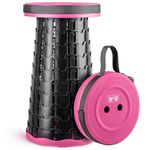 Trail Portable Telescopic Stool, Collapsible Folding Expanding Outdoor Camping Seat, Adjustable to H45cm, Safety Lock, Lightweight with Carry Strap, 150kg Max Load, Hiking, Festival, Fishing (Pink)