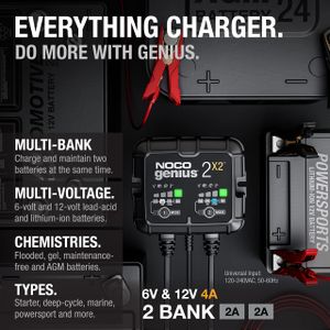 NOCO GENIUS2X2 2-Bank Battery Charger – 4A Smart Maintainer