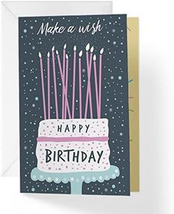 1Up Greetings Birthday Card with Envelope - Make A Wish Theme | 5”x7.75” | Happy Birthday Card for Him or Happy Birthday Card for Her (Single Card)