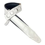 Walker & Williams C-22-WHT Aged White 3" Premium Grain Leather Double Padded Guitar Strap For Acoustic, Electric, And Bass Guitars, Aged White, Regular