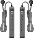 2 Pack Power Bar - Extension Cord with 6 Outlets 2 USB Ports, Surge Protector Heavy-Duty Braided Extension Cords 15A Circuit Breaker Wall Mount for Home Office ETL Listed (5FT, Black)