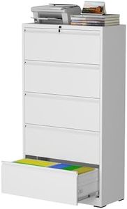 FOSTOKO 5 Drawer Lateral File Cabinet with Lock, Metal File Cabinets for Home Office, Steel Heavy-Duty Filing Storage Cabinet for Letters/Legal/A4 (Require Assembly, White)