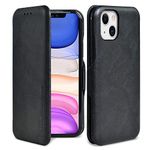 PULOKA for iPhone 14 Plus - Sleek Flip Case - Premium Vegan Leather Phone Cover with Card Slot - Slim, Durable, Privacy Protection - Kickstand Function - Elegant Flip Wallet Cases for Apple - Black