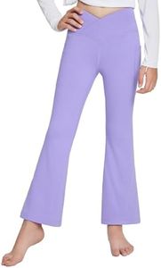 BALEAF Girls Fleece Lined Flare Leggings Thermal Kids Yoga Pants Bell Bottoms with Pockets Dance Tights Athletic Winter Lavender L