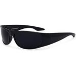 grinderPUNCH Super Dark Lens Black Sunglasses | Biker Style Rider | Wrap Around Frame, Black, Standard