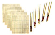 Definite Natural Bamboo Sushi Mat & Bamboo Sushi Chopsticks Set (Pack of 5 Sushi Mat & 5 Pair Chopsticks)