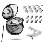 Magnetic Eyelashes with Applicator – 3 Pairs Reusable Magnetic Lashes Natural Look, Wispy Strip & 3/4 Half False Eyelashes Kit, No Glue Needed, 4 Magnet Upgrade,Elegant Black Lash Box with Mirror