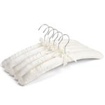 Amber Home 17" Ivory Satin Padded Hangers Set of 5, Sweater Hangers Bridal Wedding Dress Silk Hangers Soft Fabric No Bumps for Coat Blouse Dresses (Ivory, 5 Pack)