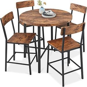 Best Choice Products 5-Piece 35.5in Modern Round Counter Height Dining Set for Home Kitchen, Dining Room w/ 4 Chairs, 1.5in Thick Table - Brown