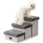 COZY KISS Pet Stair for Small Dogs with Storage, 14" H Foldable Dog Ramp with Soft Leakproof Cover, Older Cat Steps for Chair Couch Sofa, Lightweight, Comfort, 24.8x13x13.6 inch, 3 Tiers, Grey