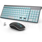 J JOYACCESS Wireless Keyboard and Mouse Combo with 7 Backlit Options,Quiet Light Up Keys,Type-C Rechargeable,Sleep Mode-2.4G Silent Portable Cordless Combo for Laptop/PC/Computer/Mac(Grey+Sliver)