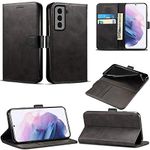 For Samsung Galaxy S21 Case, Premium PU Leather Folio Cover Magnetic Closure Full Protection Book Design with [Card Slots] and [Kickstand] for Galaxy S21-6.2 Inch (2021) (Black)