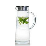 GuDoQi 1.4L Water Carafe, Borosilicate Glass Pitcher with Lid, Iced Tea Pitcher, Hot Cold Drink Coffee Juice Beverage Carafe