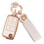 Koaudb Car Key Cover for VW 3 Buttons Soft TPU Keys Shells with Keychain Lanyard Compatible with VW Volkswagen Passat Golf Polo Beetle Jetta Touran Eos Scirocco White Gold (C-Vlw-3S)