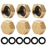 6PCS Brass Blanking Cap 3/4 inch,Female Blanking Stop Cap,Hex Brass Blanking Nut Caps,Brass Cap,Plumbing Fittings for Washing Machine Radiator Valve faucets Tap (3/4 inch)