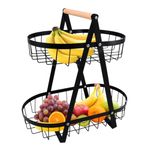 BOPHIS 2-Tier Fruit Basket,Fruit Bowl Holder Bread Basket Vegetable Rack, Detachable Fruit Holder for Fruit, Vegetables, Snacks in Home, Kitchen Office,with Screwdriver