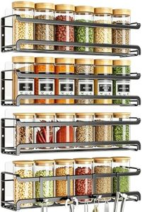 Spice Rack Organizer Set of 4, Cabinet or Wall Mounted Hanging Seasoning Racks, Space Saving Storage for Kitchen Cabinet, Cupboard & Pantry Door(Black)