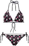 JEOCODY Pink Heart and Skull Print String Triangle Bikini Sets Halter Triangle Two Piece Bathing Suit