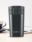 Borosil Hydra Coffeemate 380 ml Stainless Steel Travel Mug | Double Wall Vacuum Insulated, Black | 8 Hrs Hot & 14 Hours Cold | Ideal for Personal & Corporate Gifting