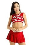 JEATHA Women's Girls Cheer Leader Uniform Fancy Dress Costume Crop Top with Mini Skirt Outfit Red M