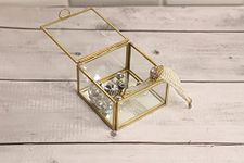 Spaziomaker Collections Square Brass Glass Box with Lid and Mirror Base, Glass Display Box Gold/Jewelry Organizer, Decorative Accent, with Vintage look (Medium, Pack of 1)