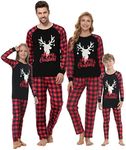 YIJIU Matching Family Pajamas Sets Christmas pyjamas Deer Print Top and Plaid Pants Jammies Sleepwear,Black Deer,3T