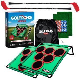 Golf Pong Chipping Game, 2 Boards, 2 Adjustable Ambidextrous Clubs | Head-to-head play, indoor and outdoor practice, jumbo lawn game for backyard parties, golf gift