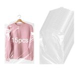 15 Pack Clear Garment Bags Plastic Garment Bags Transparent dry Cleaning Bags Dustproof Garment Bags 35.4 inch Garment Covers for Hanging Clothes for Dry Cleaner, Home Storage, Travel (Short（35.4in）)