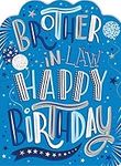 Noel Tatt Brother-in-Law Birthday Card - Balloons, Stars and Graphic Text Embossed with Foil Details - Eco-Friendly and Recyclable