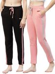 BLINKIN Cotton Striped Casual Style Pyjamas For Women|Lowers For Women With 2 Side Pockets: Ideal For Night Wear & Comfort Wear-Relaxed Fit Track Pants For Women (Combo-608, Black|Pink, Size_M)