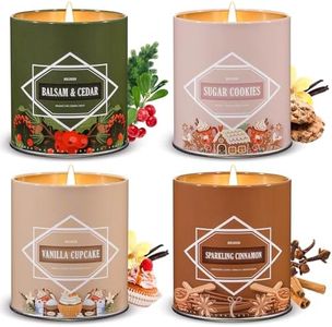 Christmas Candle Set, Christmas Scented Candle for Home, Winter Holiday Scented Candles, 4 Pack 36oz Soy Candles Gift, Christmas Scents of Balsam Cedar/Sugar Cookies/Vanilla Cupcake/Sparkling Cinnamon
