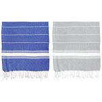 Nicola Spring Set of 2 Grey & Navy 170cm x 90cm 100% Turkish Cotton Bath Towel - Lightweight & Absorbent Large Adults Drying Beach Bathroom Gym Shower Sauna