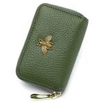 imeetu RFID Credit Card Holder, Small Leather Zipper Card Case Wallet for Women, Olive Green, Small