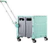 Shopping Trolley Foldable Plastic Shopping Cart Wheeled Folding Utility Cart Storage Crate Grocery Rolling Storage Basket with 4 Wheels 75L Mint Green