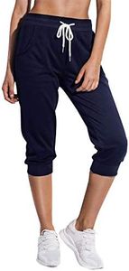 SPECIALMAGIC Women's Capri Sweatpants Cropped Jogger Terry Running Pants Lounge Drawstring with Side Pockets Navy L