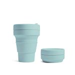 STOJO On-The-Go Collapsible Coffee Cup - 12oz / 355ml - Reusable & Foldable Silicone Travel Mug with Lid - Portable, Pocket Size - Dishwasher Safe - Aquamarine