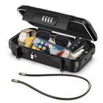 LOFICOPER Portable Safe Lock Box, 4 Digit Security Case, Beach Safe Box with Removable Chain, Waterproof Design, for Sports, Beach, Travel, Black