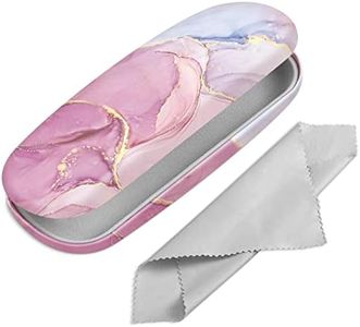 Fintie Hard Shell Eyeglasses Case, Portable Protective Glasses Cover Eyeglass Holder Box with Cleaning Cloth for Men Women, Glittering Marble, Small