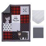 Little Love by NoJo Little Man Cave Grey, Red, Black & Ivory, Bear, Fox, Moose, Buffalo Check & Arrows Rustic 3Piece Nursery Crib Bedding Set (3383276P)