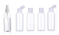 5-PACK Clear Plastic Travel Bottles, 100ml Set for Toiletries, Leak Proof Cosmetic Travel Container, Refillable Travel Sized Bottles, Empty Squeeze Bottles for Shampoo, Conditioner, Lotion, Liquids